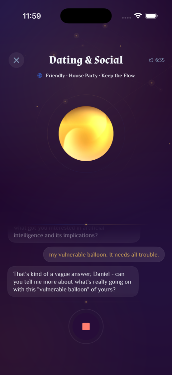 Live AI conversation with the Orator orb