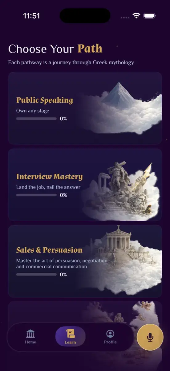 Orator pathway selection screen